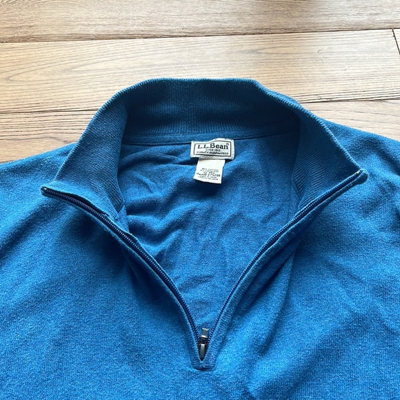 LL Bean Mens Size XL  Blue Cotton Cashmere Blend 1/4 Zip Sweater - Picture 4 of 10